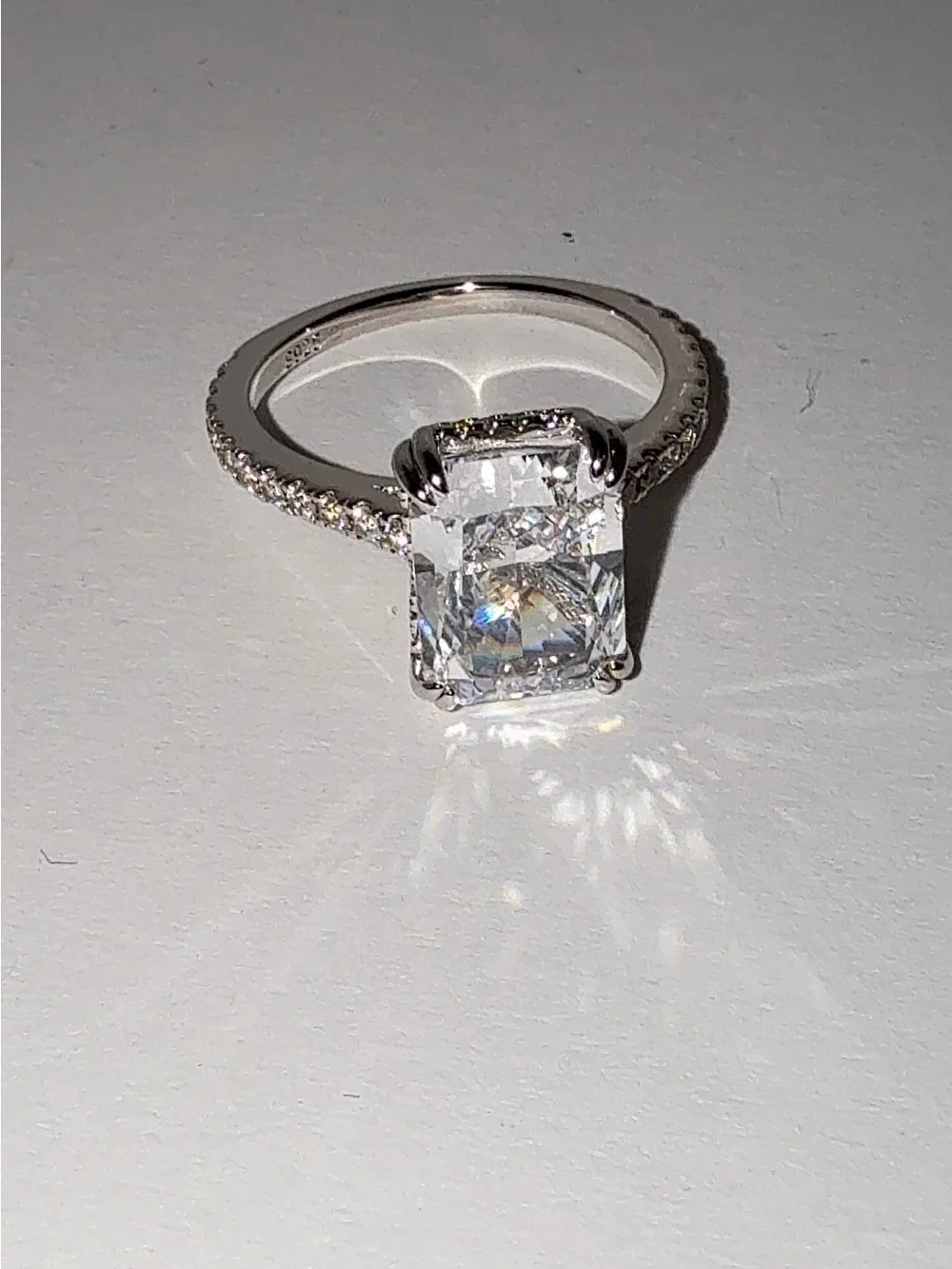 925 Sterling Silver 4.5CT Radiant Cut Cubic Zirconia Ring Sz 7.5